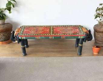 Handgeschilderde olifantenbank: massief houten Indiaas decor, 46" entreeaccent