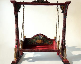 Royal Handcarved Solid Wood Swing Diwan, Traditional Indian Daybed Furniture