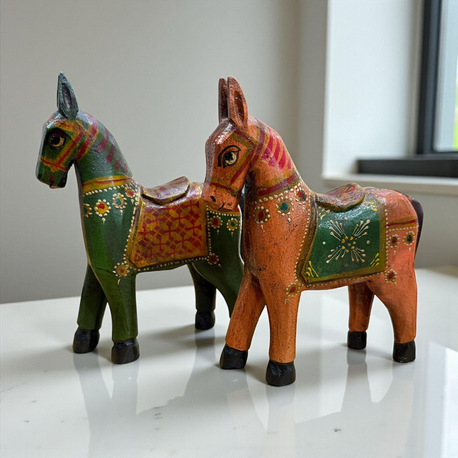 手描きの木製馬像セット、インドの民芸品装飾 - Etsy 日本