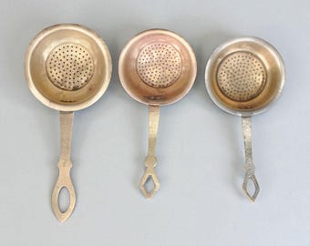 Vintage Brass Tea Strainer Set, Antique Indian Kitchen Decor, Vintage Kitchen Utensils