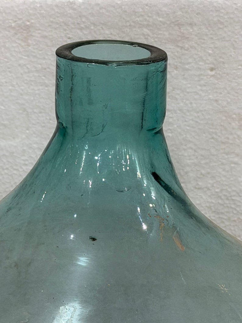 Large Antique Glass Demijohn Bottle Vase Hand Blown Green Glass Vessel Vintage Rustic Decor Statement Floor Vase 21 Inch image 7