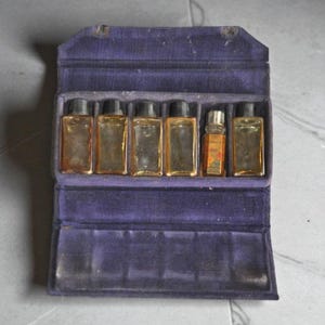 Rare Antique Perfume Bottle Set in Purple Velvet Case, Antique Pocket Scent Bottle, Collectible Art Deco Style small glass ittar