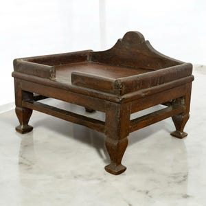 Vintage Wooden Bajot Stand, Handcrafted Pedestal Table | Indian Altar Riser | Antique wooden Indian altar from India 19th century
