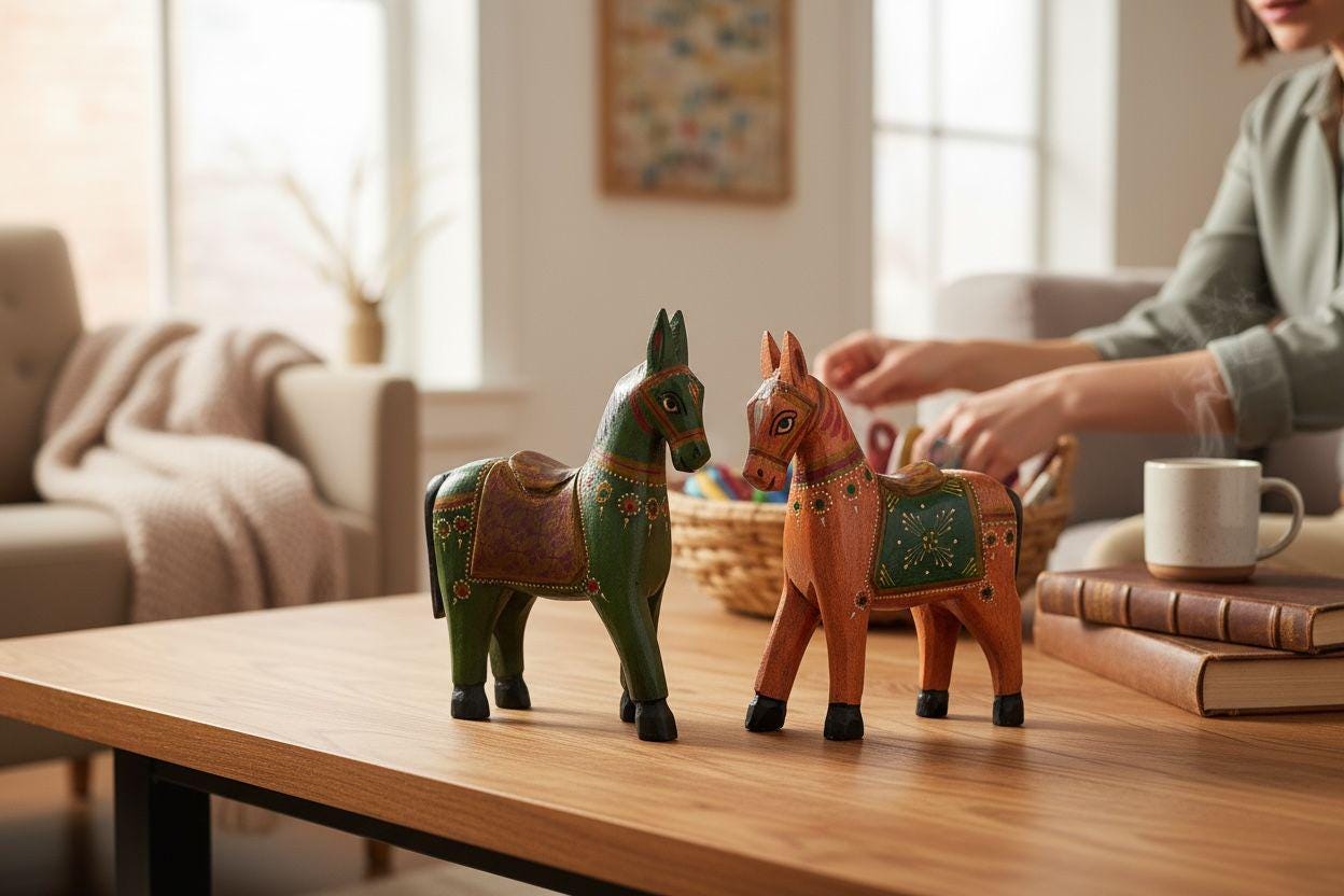 手描きの木製馬像セット、インドの民芸品装飾 - Etsy 日本