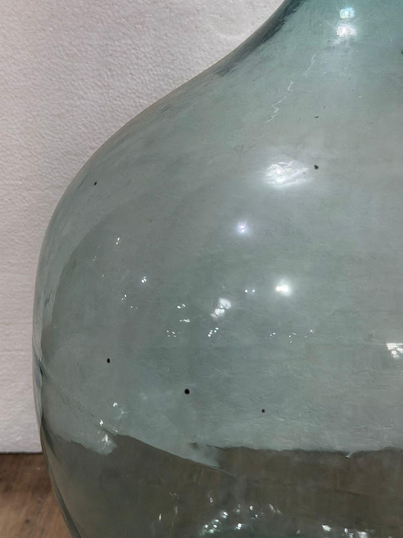 Large Antique Glass Demijohn Bottle Vase Hand Blown Green Glass Vessel Vintage Rustic Decor Statement Floor Vase 21 Inch image 8