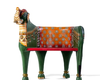 Handmade Wooden Elephant Accent Chair, Maharaja Style