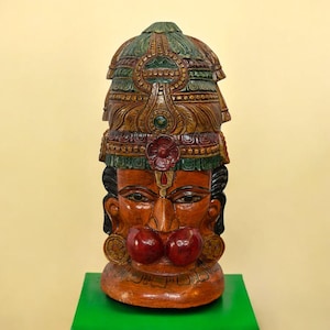 Hand-Carved Lord Hanuman Wooden Sculpture statue, Indian God Folk Art Statue, Indian temple decor Bhagwan God Idol, Indian Hanuman Deity