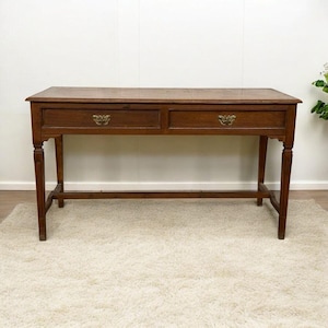 Vintage Indian Wooden Writing Desk, 2 Drawer Office Desk with Brass Pulls, Mid century Classic Wooden Study Table, Study Desk for Home