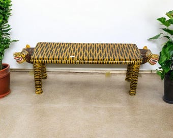 Handgeschilderde tijgerbank | Massief hout, Indiaas decor, entreeaccent