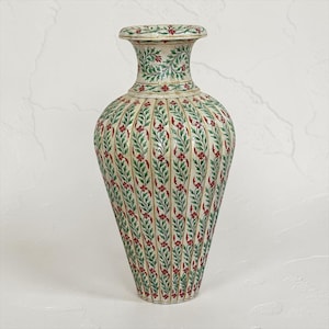 Hand Painted Bone Inlay Floor Vase, Large Indian Bone Inlay Flower Pot, Floral Decorative Vase, Luxury Home Decor