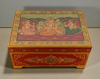 ヴィンテージ手彫り木箱 | インド製ブラウン木製花彫り収納 | MCM蓋