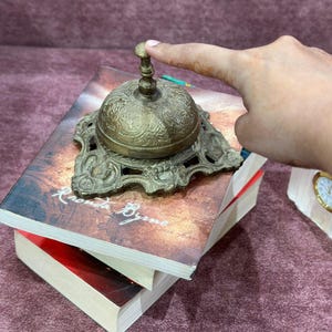 Vintage Brass Table Bell – Rare 60-Year-Old Engraved Bell | Antique Brass Decor | Functional Collectible | Unique Gift | Patina Finish