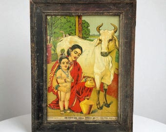Vintage Original Raja Ravi Varma Lithograph Godohan