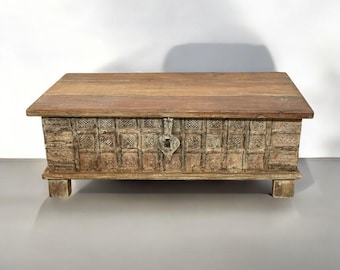 Vintage Reclaimed Wood Chest, Rustic Coffee Table Trunk, Metal Lock