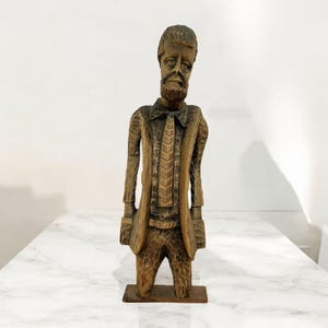 Vintage Hand Carved Wooden Male Figurine | Folk Art Sculpture | Rustic Tribal Man Statue | 23&quot; Tall Wood Art Decor