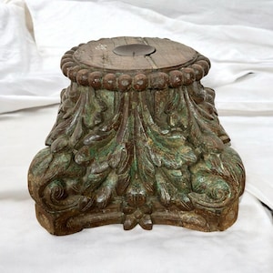 Antique Pillar Base Candle Stand, 90-Year-Old Carved Teak Pedestal, Indian wooden vintage table riser, antique indian pillar base
