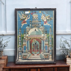 Rare Vintage Shrinathji Chromolithograph | Anant Shivaji Desai Print | Hindu Temple Art | Framed Indian Spiritual Wall Decor