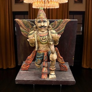 Vintage Painted Garuda Statue | 80-Year-Old Handcrafted Wooden Sculpture | Indian Mythological Decor, Collectible Folk Art, Garuda Sculpture