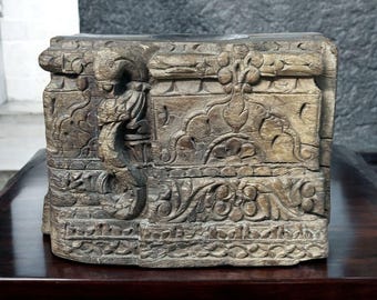 Soporte de loro de madera tallado a mano: decoración de pared india con motivos florales antiguos