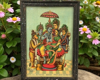 Vintage Original Raja Ravi Varma Lithograph Ram Panchayat