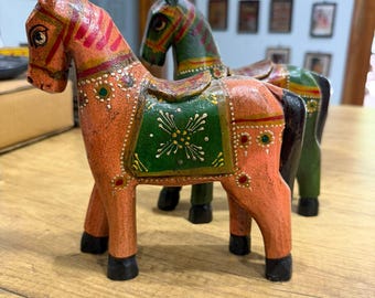 手描きの木製馬像セット、インドの民芸品装飾 - Etsy 日本