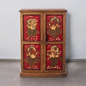 Armario de madera Ganesha pintado a mano / Armario bohemio indio
