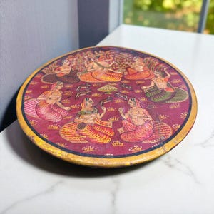 Antique Wooden Chapati Board, Large vintage wood riser, Hand Painted Chakla, Rustic Old Wooden Chaklota Vintage cutting board,  planter