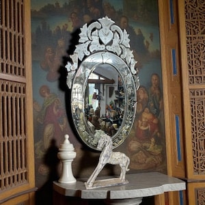 Large venetian art deco mirror from the 1960s, long venetian mirror, art piece, bathroom mirror, occasional furniture , french piece