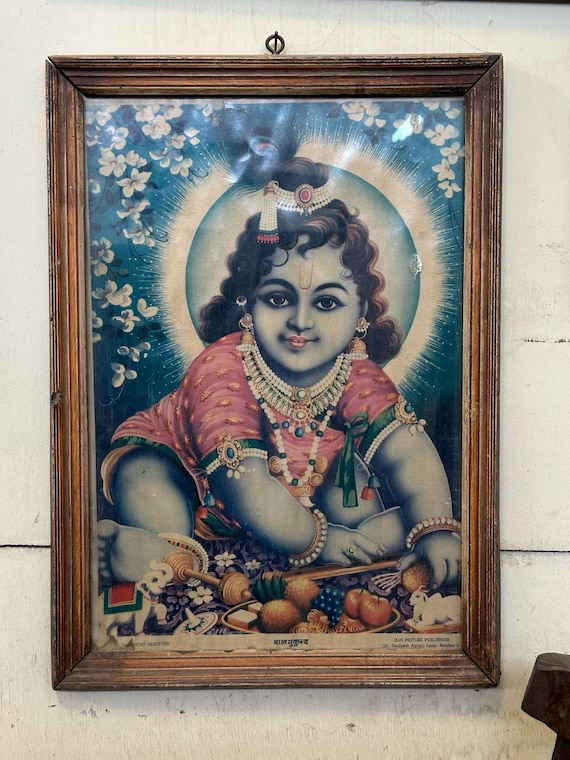 クリシュナ ブラフマ 額縁付 ビンテージポスター リトグラフ