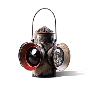 Vintage Indian Railway Signal Lamp | Antique Metal Lantern with Colored Glass | Rustic Railway Collectible, Indian Railway lamp