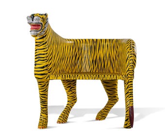 Handmade Wooden Tiger Chair, Indian Animal Accent Chair