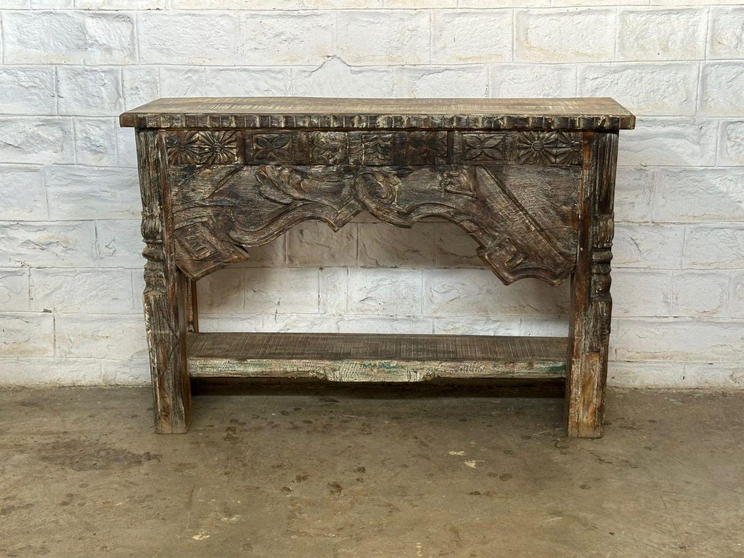 ヴィンテージ彫刻インドコンソールテーブル、メラブスタイル - Etsy 日本