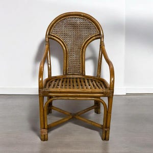 Vintage Rattan Lounge Chair, Indian Handwoven Cane Back Chair, Mid Century Veranda Style Seating Chair,  Boho Reading Nook Armchair | wicker
