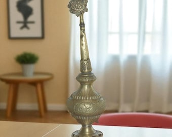 真鍮製手彫り ローズウォータースプリンクラー（古風なインテリア装飾） ヴィンテージ真鍮リブ付き香水ローズウォータースプリンクラー | 真鍮