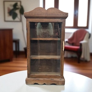Antique Wall cabinet, Vintage teak wood wall cabinet, Medicine cabinet, antique bathroom vanity cabinet shelf, Vintage Colonial Shop Display