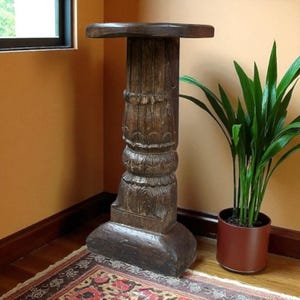 Antique Teak Wood Pillar Stand, Vintage Carved Pedestal Table Base, Rustic Plant Stand, Vintage Bar Table, Antique Indian pillar end table