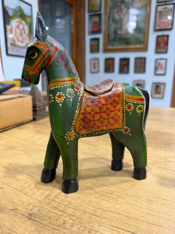 手描きの木製馬像セット、インドの民芸品装飾 - Etsy 日本