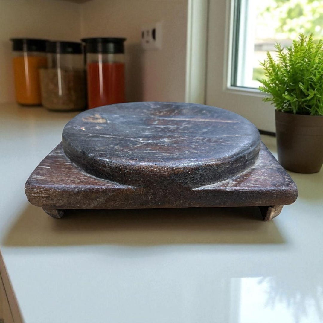 Antique Wooden Chapati Board, Rustic Indian Decor Riser (9x10x3 Inches ...