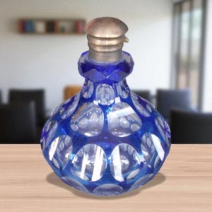 Rare 19th Century Venetian Murano Glass Perfume Bottle with Brass Cap, Antique Pocket Scent Bottle, Collectible Art Deco Style