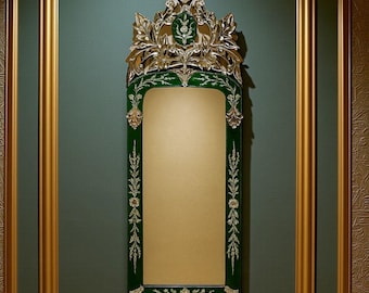 Espejo veneciano antiguo – Espejo de pared de cristal italiano grabado a mano, espejo floral estilo Murano vintage de los años 50, decoración de lujo que marca la diferencia.