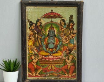 Vintage Original Raja Ravi Varma Lithograph Badrinath