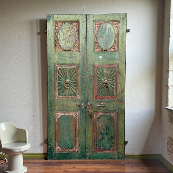 Antique Floral Carved Double Doors: Solid Wood Old World Style Pantry Sliding Or Hinged Doors 41 x 73 inches