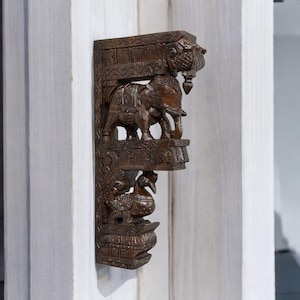 Elephant Statue Wooden Wall Bracket Corbel Pair Asian / Indian Elephant Sculpture Vintage Home Decor Entrance Wall Hanging Shelf Antique Art