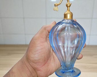 ヴィンテージモールドガラスの円筒形の金細工の香水瓶 - Etsy 日本