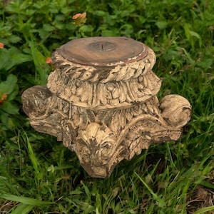 Antique Indian Pillar base, Vintage Indian Heavy Pillar base candle holder, Antique low coffee table, Hand carved antique wood riser