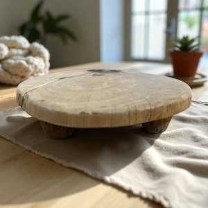 Antique Wooden Chapati Board, Large vintage wood riser, Flower Design Chakla, Rustic Old Wooden Chaklota Vintage cutting board,  platter