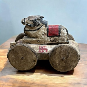 Antique wooden Indian Nandi Bull from India, 19th century, 19th Century Hand-Carved Indian Sacred Cow, Rare Vintage Folk Art Collectible