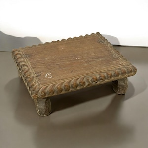 Vintage Teakwood Bajot | Small Wooden Pooja Chowki | Rustic Pedestal Riser | Indian Prayer Table | Aged Wood Decorative Stand