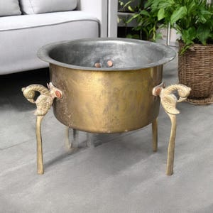 Vintage Brass Pot with Peacock Legs – 85-Year-Old Uruli Flower Bowl, Antique Indian Brass Planter, Patina Decor Bowl, Collectible Vessel