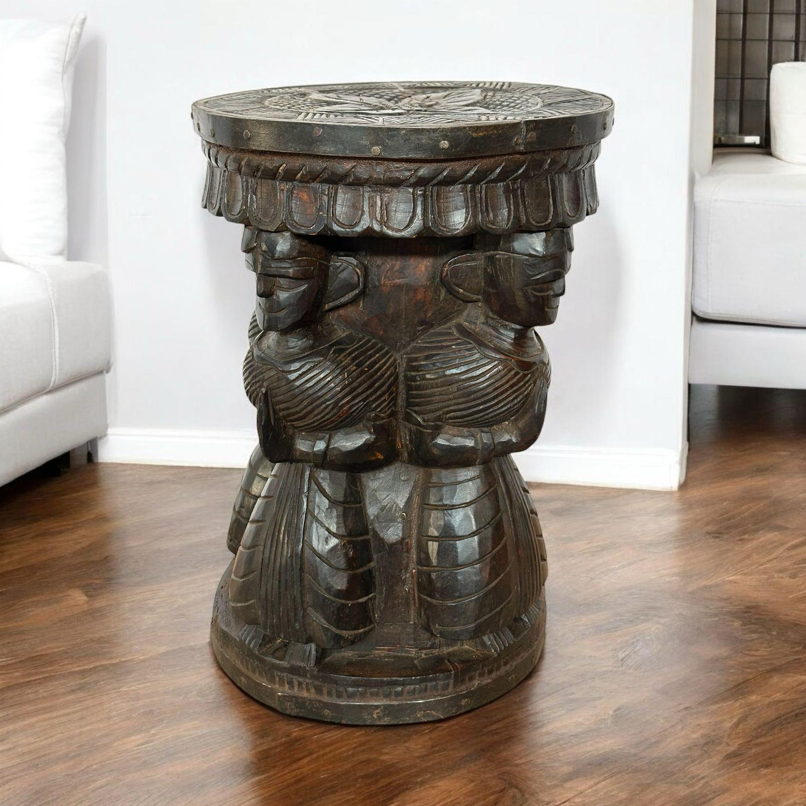 Native Design Stool Antique Hand-carved Naga Tribal Stool: Solid Wood Accent Table - Etsy